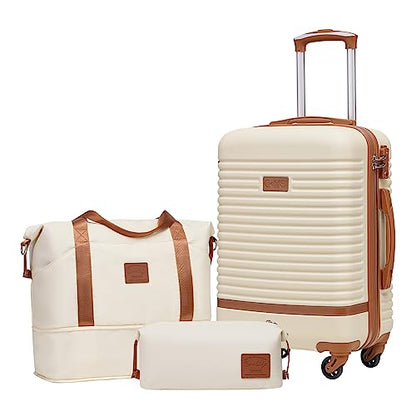 Coolife Suitcase Set 3 Piece Luggage Set Carry On Travel Luggage TSA Lock Spinner Wheels Hardshell Lightweight Luggage Set(White, 3 piece set (DB/TB/20)) - color: White, size: 3 piece set (DB/TB/20)
