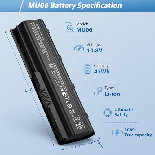 593553-001 593554-001 MU06 MU09 Laptop Battery Replacement for HP Pavilion G6 G7 G62 G72 G4/2000/DM4 DV3 DV5 DV6 DV7/Compaq Presario CQ32 CQ42 CQ43 CQ56 CQ57 CQ62 CQ72 435 436[10.8V 5200mAh] - style: MU06