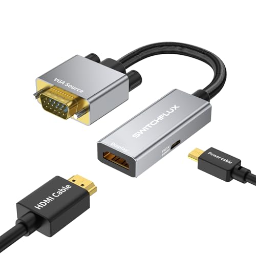 VGA to HDMI Adapter, Uni-Directional 1080P@60Hz | VGA (Source) to HDMI (Display) Converter Compatible with Computer, Laptop, Graphics Card, Monitor, Projector - color: Gray