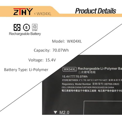 WK04XL 70.07Wh Battery Replacement for HP Victus 15-FA 15-FB 16-D 16-E 16-B | 15-fa0xxx 15-fb0xxx 16-d0xxx 16-e0xxx 16-R 16-S 16T-R OMEN 16-C 16-N 16-B0XXX 16-C0XXX 16-N0XXX 15-FA0029TX 16-D0023DX 4-Cell - size: 12.87*3.15*0.31 inch WK04XL