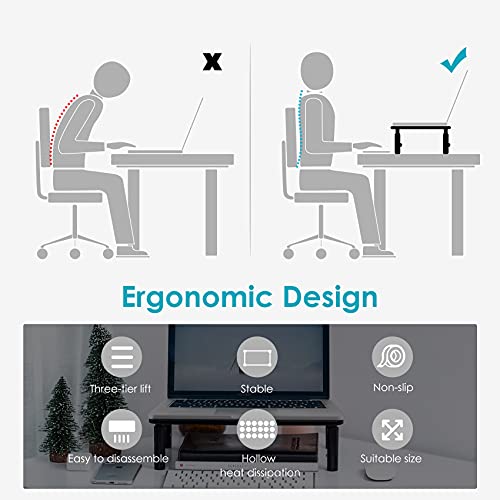 2 Pack Monitor Riser Desktop Stand Flat Screen TV Monitor Stand Riser | 3 Height Adjustable PC Stand with Mesh Platform Sturdy Metal Laptop Computer Monitor Stand Shelf for Printer, iMac