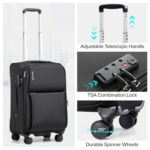 Hanke Expandable 28 Inch Luggage with Spinner Wheels Softside Suitcase Large Rolling Luggage Bag for Travel Checked Suitcases(Black) - color: Black, size: 28 Inch Checked in