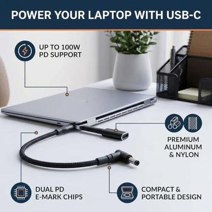 USB C Female to 4.0x1.7mm DC Male Adapter 100W PD Chip for Laptop Charging Cord for Dell HP Lenovo, Braided Cable Power Connector for Monitor Docking Station
