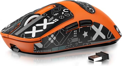 ATTACK SHARK X3 49g Ultra-Lightweight Wireless Gaming Mouse, Orange&Tape | Bluetooth 5.2/2.4G Wireless/Wired, PAW3395 Gaming Sensor, 26K DPI, 200h Battery Life, Programmable Buttons for PC/Mac/Win - color: Orange & Griptape
