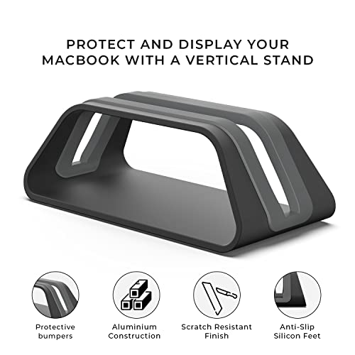 HumanCentric Vertical Laptop Stand Compatible with MacBook Pro and MacBook Air, Holder for Personal Computer Desk Stand, Aluminium, Exchangeable Inserts to Fit Different Device Models, Black - color: Black
