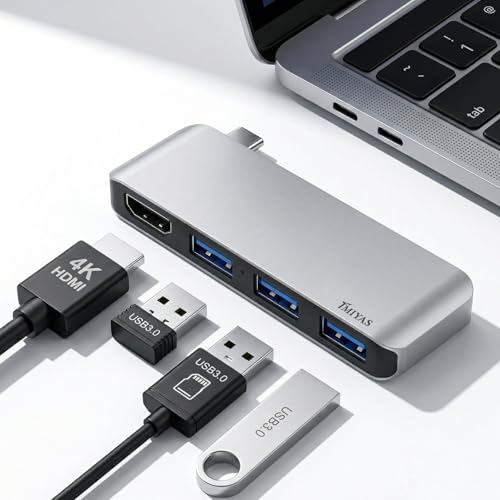 USB C Hub HDMI 4 in 1 for MacBook, USB C to HDMI Multiport Adapter with 4K HDMI, 3 USB 3.0 Ports, USB C Hub for MacBook Pro/Air, iMac, HP, Surface - USB C Splitter - color: Silver(HDMI+3*USB)