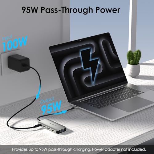 WAVLINK Laptop Docking Station, Quad Monitors, Dual DisplayPort, HDMI, VGA | Single 8K@60Hz, 100W PD in,3×USB-A for wireless devices, Compatible with Dell/HP/Lenovo, Windows Only