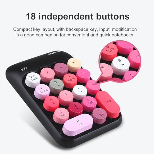 Lomiluskr Cute Wireless Number Keypad with 2.4G USB Receiver, 18 Colorful Round Keys Numpad, Portable Financial Accounting Numeric Keyboard, Suitable for PC, Laptop (Black) - color: Black