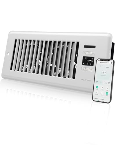 Howeall Super Quiet Register Booster Fan for 4" x 10" Register Holes, Smart Register Vent with Dual Intelligent Thermostat and WIFI App Control, Heating Cooling AC Vent Fan (White) - color: White, size: 4" x 10"