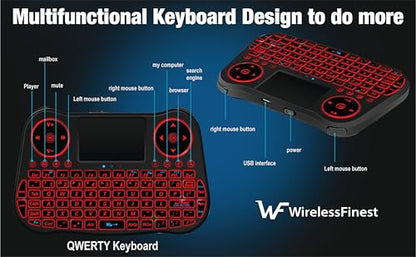 Wireless Mini Handheld Smart TV Remote Keyboard Touchpad Mouse Combo Controller For Android TV Box, Smart TV, X-Box, MacOS, PC Computer Window 10 11, Raspberry Pi 2,RGB Backlit (Not Support Bluetooth)