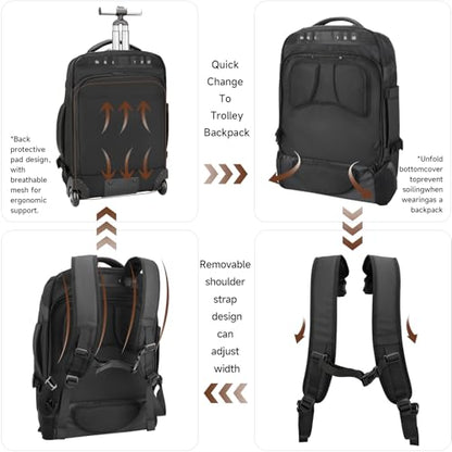 2-in-1 Detachable Carry On Rolling Backpack - Splits into Two Bags for Travel, 50L Wheeled Backpack with 17.3″ Padded Laptop Sleeve, USB Charging Ports, Waterproof Luggage Suitcase