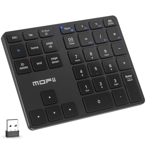 MOFII Number Pad for Laptop - Bluetooth Black Wireless Numeric Keypad 35 Keys USB-C Rechargeable Numpad, Accounting Portable Financial Data 10 Key for Laptop/PC/Desktop/Notebook/Surface Pro - color: Dark black