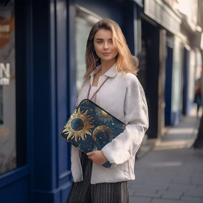 Retro Moon and Sun Laptop Sleeve 13 14 Inch Puffy Quilted Carrying Case Protective Computer Bag Waterproof Laptops Sleeve for Women Men - color: Moon and Sun, size: Medium