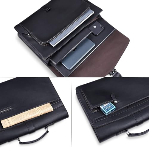 ESTARER Men's Leather Briefcase 17.3 Inch Laptop Computer Bag for Office/Business/Travel, Large Satchel Professional Leather Messenger Shoulder Bag, Black - color: Black, size: 17.3 Inch
