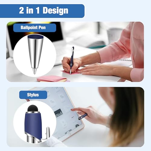 2-in-1 Stylus Ballpoint Pens, 8-Pack, Mixed Colors, Retractable, 1.0mm Ink – Variety Pack for Touchscreens - color: Mixed Colors (Silver Accents)