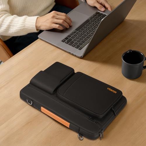 360 Protective Laptop Shoulder Bag 15.6 inch, 15-15.6 inch Computer Bags Compatible with MacBook Pro 16 inch, HP,Dell,Lenovo,Asus Notebook, Side Open Messenger Bag with 5 Pockets&Strap, Black