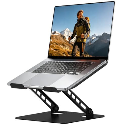 Adjustable Laptop Stand for Desk, Black | Ultra Stable Metal Base, Laptop Holder Riser, Fully Foldable, Easy to Storage & Carry, Fit for Laptop Under 18” - color: Black