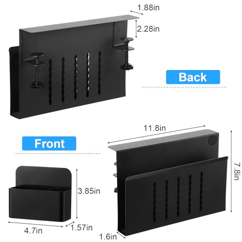 Desk Side Storage, No Drill Laptop Holder with Magnetic Pen Organizer, Clamp On Under Desk Mount for Home Office, Fits Flat Edge Tables 0.3" to 2.8"