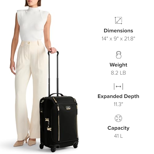 TUMI - Voyageur Leger 4 Wheeled Luggage - Women's Lightweight and Spacious, Sleek Silhouette, Durable Premium Suitcase - 16" Compact Front Pocket Carry On, Black with Gunmetal Hardware - color: BLACK/GUNMETAL, style: 16" Compact Carry-on