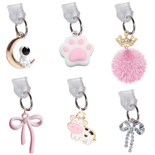 USB C Dust Plug - Port Plug Protector for Charging Port, Anti-Dust Cover for Type C Devices,Phone Charm Decor for Women & Girls, 6-Pack