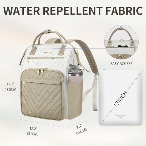 VANKEAN 17 Inch Laptop Backpack for Women Large Capacity Waterproof Daypack - color: Beige-khaki, size: 17.3 Inch