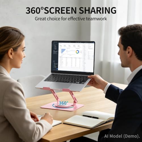 SOUNDANCE 360 Rotating Laptop Stand, Ergonomic Computer Riser for Desk, Adjustable Height Multi-Angle Metal Holder, Foldable Portable Notebook Elevating Base for Office & Home, Pink - color: Pink