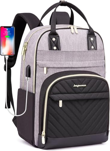 Laptop Backpack for Women Work Bag: College Backpacks 17.3 Inch with USB Charger School Book Bag Travel Computer Back Pack Casual Bookbags for Girls Teacher Black Grey - color: 5-black Grey, size: 17.3 Inch