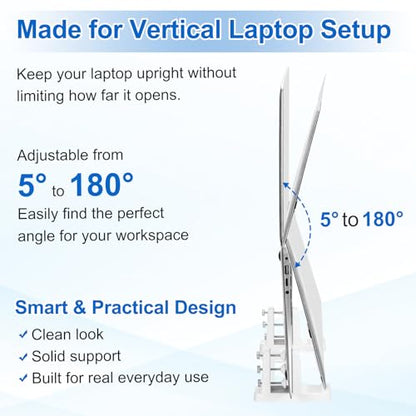 PATIKIL 2-in-1 Vertical Laptop Stand, 4 Pcs Adjustable ABS Notebook Holder Space-Saving Vertical Stand Notebook Dock with Non-Slip Rubber for Home Office Desktop Storage Keyboard, White - color: White