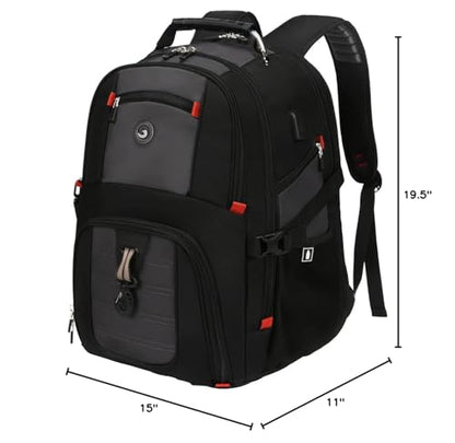 SHRRADOO Extra Large Travel Laptop Backpack for Men, Work College Backpacks | Fit 17 Inch Laptops, with Combination Lock, Carry On Flight Approved, 50L Big Bags, Business Backpack ,High Schoolbag - color: Grey