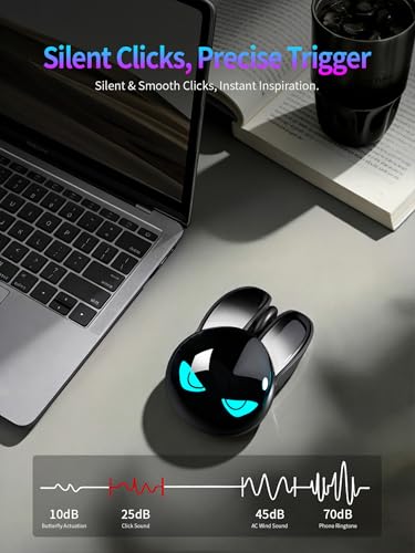 Wireless Gaming Mouse, RGB Light Eyes, Evil Bunny Design, 2.4G/BT | 2.4G Wireless & Bluetooth 5.0 Dual Mode, Silent Click 3 Button 1200 DPI, Rechargeable Cute Mouse for Laptop PC Mac, Black