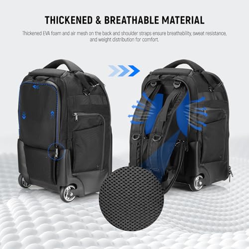 Neewer 2 in 1 Camera Roller Bag with Detachable Shockproof Dividers Retractable Handle Waistband Rain Cover Water Resistant Robust Carry On Backpack for Camera Tripod Flash Lens Laptop, Black, PB027 - style: Pb027