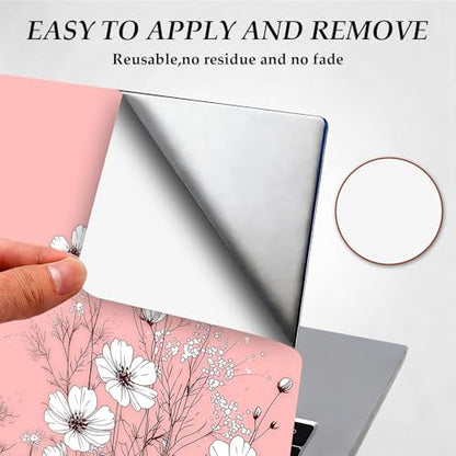 DEGDFSGR 12.1-15.6 Inch Universal Reusable Laptop Skin Sticker Decal, Waterproof Removable Protector for Notebook Cover, Scratch-Resistant Vinyl Cuttable Full Wrap Sticker, Pink Cosmos Flower - color: Pink Cosmos Flower