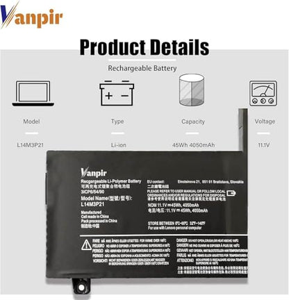 L14M3P21 Laptop Battery 11.1V 45Wh 4050mAh Replacement for Lenovo IdeaPad 310S 320S 500S 510S 520S Edge 2-1580 Flex 3 1470 1480 Flex 4 1570 1580 Series L14L3P21 L14M2P21 L14L2P21 L15M3PB0