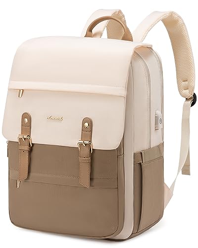 LOVEVOOK Laptop Work Backpack for Women Travel Teacher Nurse | Water-Resistant,Computer Backpack,Multiple Pockets, Vintage Aesthetic Daypack for Travel Teacher Nurse - color: Beige & Coffee, size: 17.3 inch