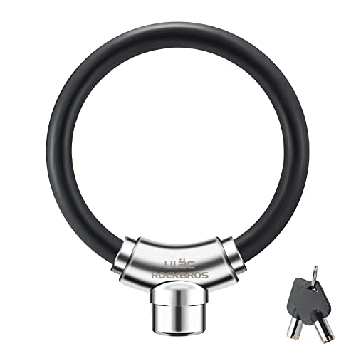 ROCKBROS Anti-Theft Bike Cable Lock, Black, Portable, Key Lock, Rustproof | 7-Pin Zinc Alloy Core, 11.8" Unfolded, One-Press Locking, Multi-Section Interlocking, for Bike/Gate/Fence/Grill - color: Black