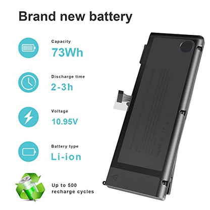 A1321 A1286 (Only for Mid 2009 Mid 2010 Version) Laptop Battery for MacBook Pro 15 Inch Battery A1321 A1286 MC371LL/A MC372LL/A MB985 MB986 MC118 020-6380-A 020-6766-B 661-5211 661-5476 661-5844 73Wh - size: 10.33*3.01*1.13inch