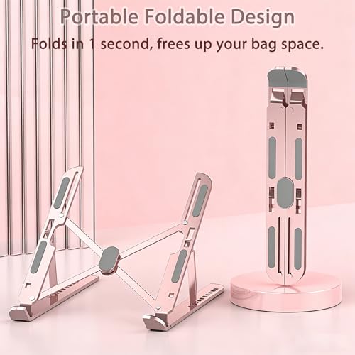 Ergonomic Foldable Computer Stand, 10-Level Height Adjustable Aluminum Laptop Stand, Compatible with 17.3 Inch Laptops, Tablets & Drawing Tablets, for MacBook, HP, Lenovo, Dell (Pink) - color: Pink
