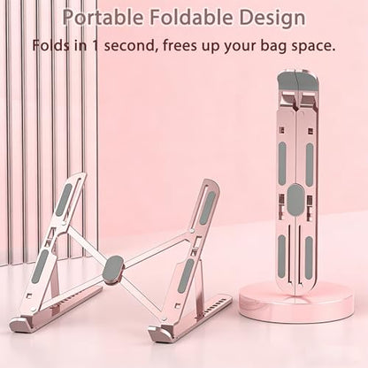 Ergonomic Foldable Computer Stand, 10-Level Height Adjustable Aluminum Laptop Stand, Compatible with 17.3 Inch Laptops, Tablets & Drawing Tablets, for MacBook, HP, Lenovo, Dell (Pink) - color: Pink