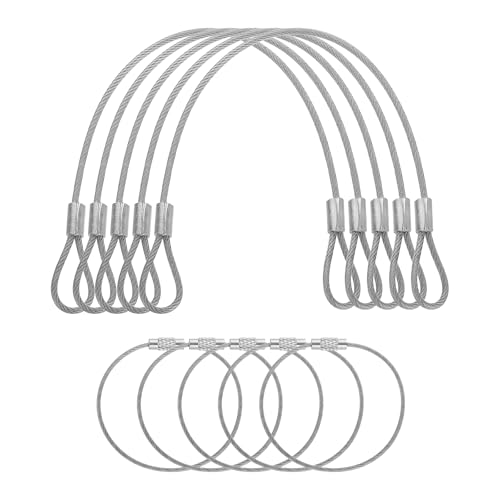 5 Set Double Loop Security Cable Lock (0.66 ft X0.08'') + Keychain Cable, Silver - color: Silver, size: 0.66 ft x 0.08 Inch