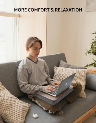 ZEAPTAC Lap Desk with Pillow Cushion, Portable Bed Desk, Fits up to 15.6 inch Laptop, Lap Stand for Bed & Couch & Carpet, Book/Tablet/Drawing Board Stand - Dark Brown Wood - color: Dark Brown Wood
