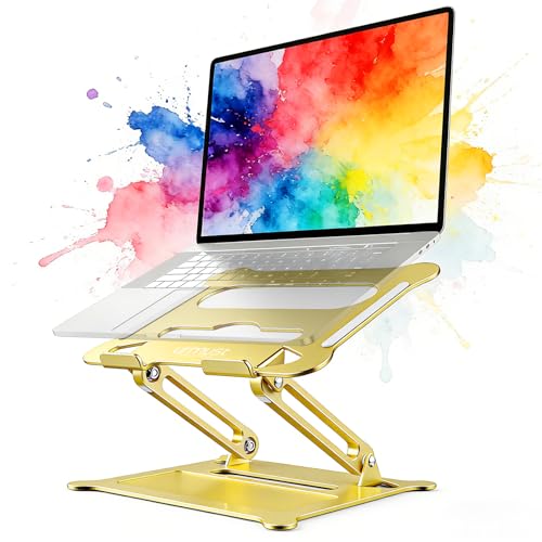 Adjustable Laptop Stand for Desk, 10-15.6“ Laptop Riser, Gold | Sturdy Aluminum Foldable Stand, Heat-Dissipation Design, Ergonomic Holder Fits MacBook/Dell/HP/Lenovo for Home/Office. - color: D-Gold