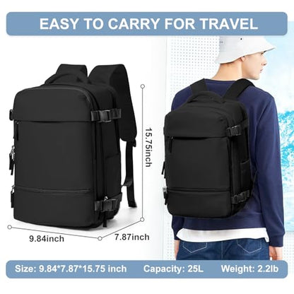 Travel Backpack Simple Durable Carry On Backpack with Shoe Compartment, Personal Item Travel Bag Flight Approved, Water Resistant Laptop Backpack for Women Men Weekender Business, Black - color: Black