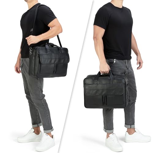 Boardingblue Men's Leather Messenger Bag, 15.6 Inches Laptop Briefcase Business Satchel Computer Handbag Shoulder Bag for Men - color: Black