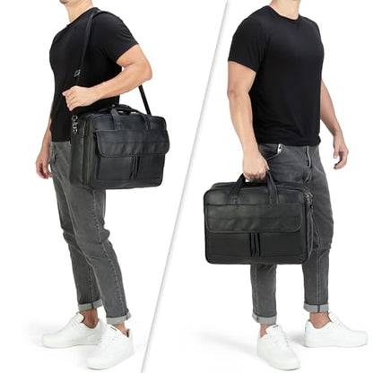 Boardingblue Men's Leather Messenger Bag, 15.6 Inches Laptop Briefcase Business Satchel Computer Handbag Shoulder Bag for Men - color: Black