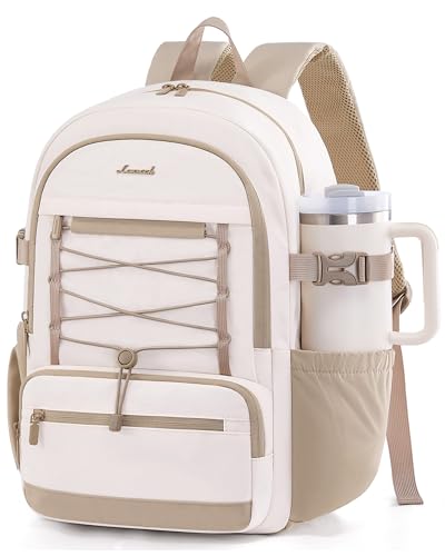 LOVEVOOK School Backpack for Teen Girls, Large Capacity College Bookbag with Water Bottle Holder, Cute Laptop Backpack Purse for Women, Lightweight Casual Travel Backpack, Gift for Her, Beige-Khaki - color: Beige-khaki, size: 17.3inch