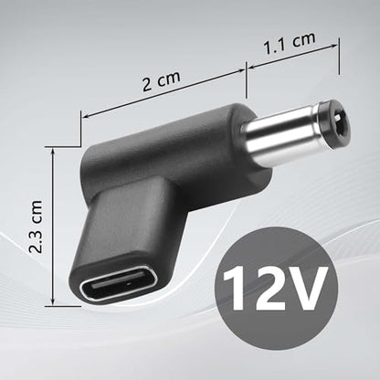 GINTOOYUN 2PCS 12V DC Power Connector Adapter 90 Degree Angle Female USB C to Male DC 5.5mm x 2.5mm Converter 12V USB Type C Input to DC5521 Output Adapter (12V)