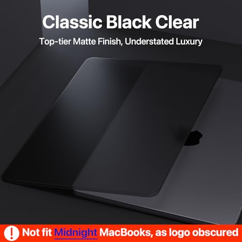Macaset for MacBook Air 15 inch Case M5 M4 M3 M2 2026-2023 Mac Laptop Cover | Matte Black Clear, Protective Hard Shell, Anti Fingerprint & Scratch, Crack Resistant, Close Seamlessly, Ultra Thin, Snap Fit - color: Classic Black Clear