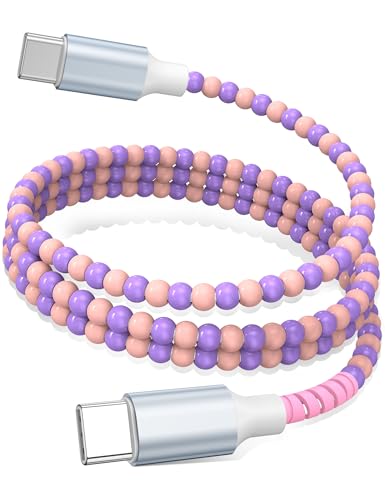 USB C to USB C Cable 3FT,60W Fast Charging Beaded Charger Cord 1M for iPhone 17 16 15 Pro Max iPad Pro Air 11 10th for Samsung S25 S24 Ultra S23 A16 Android Phone Charger Cute Girls Women,Pink Purple - color: Pink-Purple, size: 3FT/1M