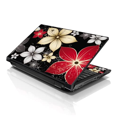 LSS 17 17.3 Inches Laptop Notebook Skin Sticker with 2 Wrist Pads - Reusable Cover Protector Vinyl Sticker Cover Decal Fits 17" - 19" HP Asus Acer Samsung - Black Grey Flower Leaves - color: Black Grey Flower Leaves, size: 17" - 19"