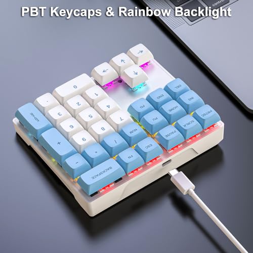 Mechanical Numpad Rainbow Backlit Smooth Red Switches Wired USB Number Pad 33-Key NKRO Numeric Keypad with XDA PBT Keycaps External Keyboard Num Pad for Laptop, Mac - White Blue - color: White Blue - Red Switch